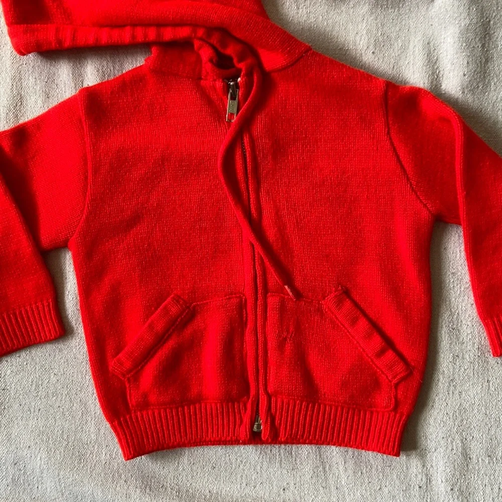 VINTAGE 70s 80s Hoodie Sweater Sweatshirt Zip knit red retro